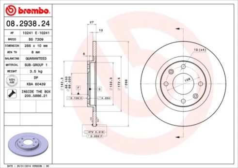 Stabdžių diskas BREMBO 08.2938.24