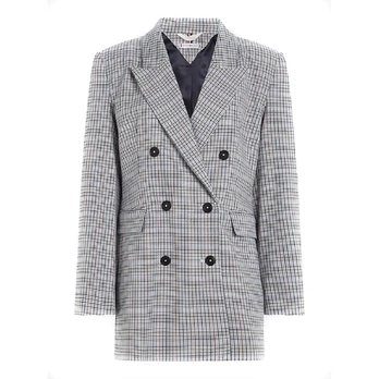 Švarkas moterims, Mėlyna, Small check relaxed db blazer