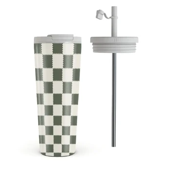 Retro Grid - Travel Mug, 700 ml / Flap & Straw Set