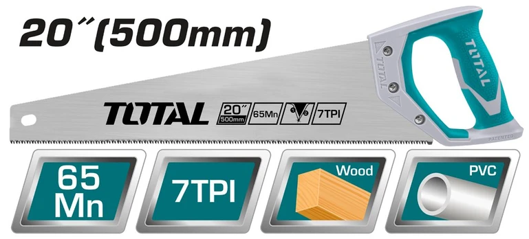 Pjūklas TOTAL, medžiui, 0.9 mm, 7TPI, 500 mm, THT55206
