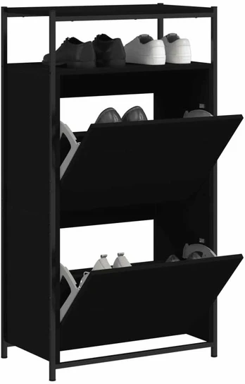 Spintelė batams, juodos spalvos, 60x34x112cm, apdirbta mediena