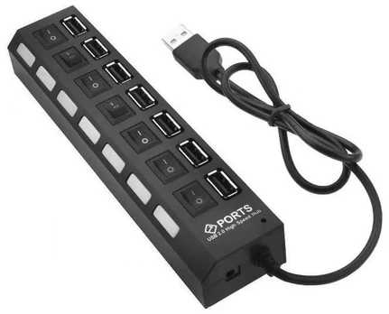 7 prievadų Usb šakotuvas su atskirais jungikliais