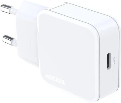Accezz Ultra Slim GaN įkroviklis – USB-C – 20 W – Baltas