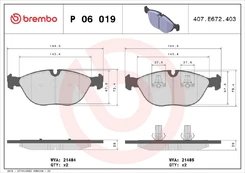 Stabdžių trinkelių rinkinys, diskinis stabdys BREMBO P06019 kaina