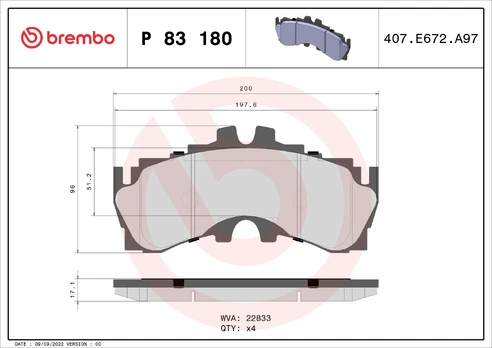Stabdžių trinkelių rinkinys, diskinis stabdys BREMBO P83180