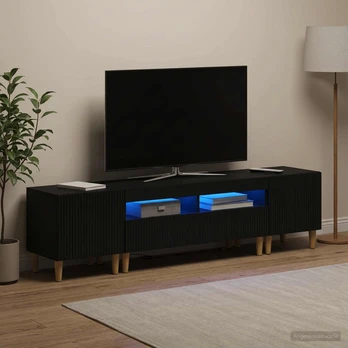 5 dalių LED televizoriaus stovas ARNHEM Juoda Apdirbta mediena