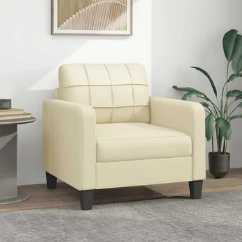 Sofa Krėslas, kreminės spalvos, 60cm, dirbtinė oda