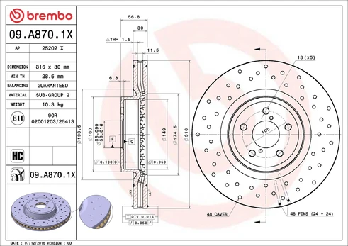 Stabdžių diskas BREMBO 09.A870.1X
