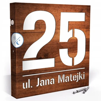 Apšviestas namo numeris led adresinė lentelė 30x30 cm sutemų jutiklis