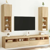 Tv spintelės su led lemputėmis, 2vnt., ąžuolo, 30,5x30x102cm kaina