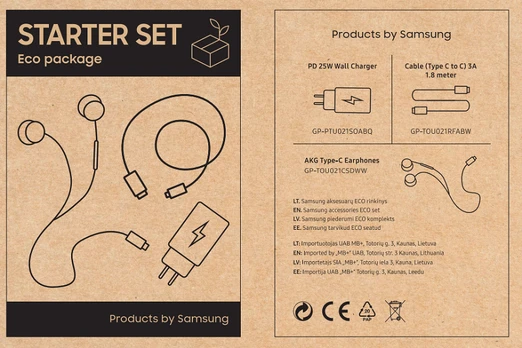 Rinkinys Starter kit. Includes travel adapter with cable and earphones with type c adapter