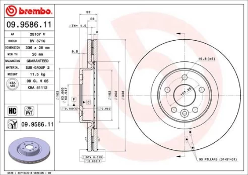 Stabdžių diskas BREMBO 09.9586.11