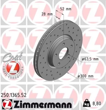 Stabdžių diskas ZIMMERMANN 250.1365.52