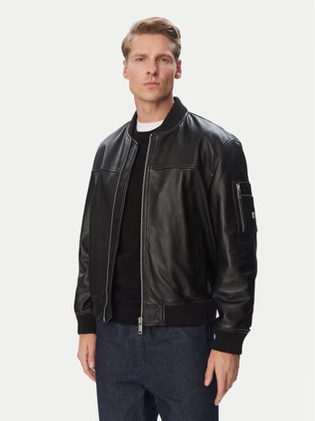 HUGO Odinė striukė Ladamor 50567800 Juoda Regular Fit