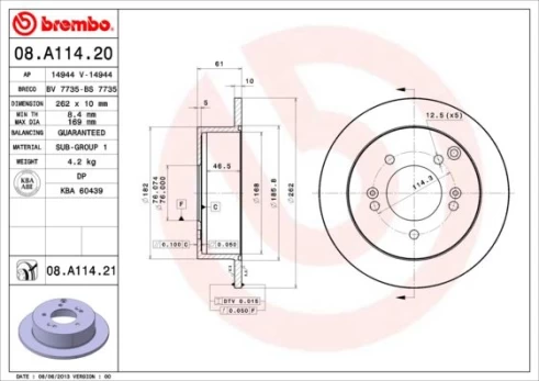 Stabdžių diskas BREMBO 08.A114.21