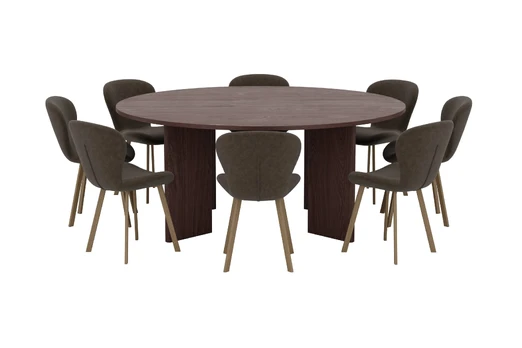 Graos Table - Mocca with 8 Lilja Chair - Brown
