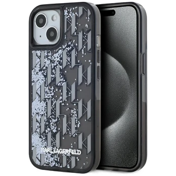 Dėklas Karl Lagerfeld Liquid Glitter Monogram Gradient Case for iPhone 15 Juodas