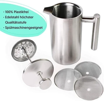 Kitchen tools,Coffee Maker 304 Stainless Steel Insulated Coffee Press with 2 Extra Screens 1 Liter Silver,