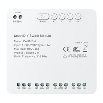 ZigBee 4-channel switch module with voltage-free DC 32V contact Avatto ZWSMMD-4-250V