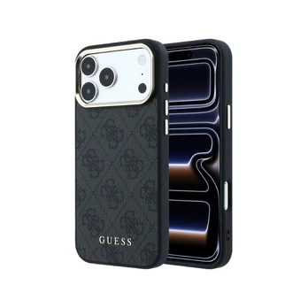 Dėklas Guess PU Leather 4G Gold Frame MagSafe Apple iPhone 18 Pro Max juodas