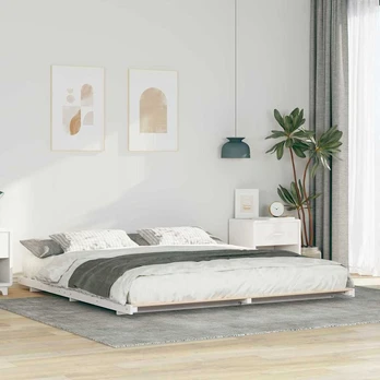 Grindų lovos rėmas Balta 200 x 220 cm Pušies masyvas