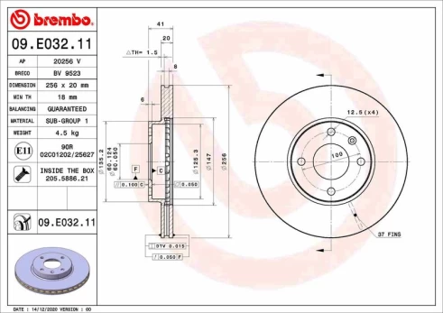 Stabdžių diskas BREMBO 09.E032.11