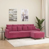 Trivietė sofa su pakoja, raudonojo vyno spalvos, 180cm, aksomas kaina