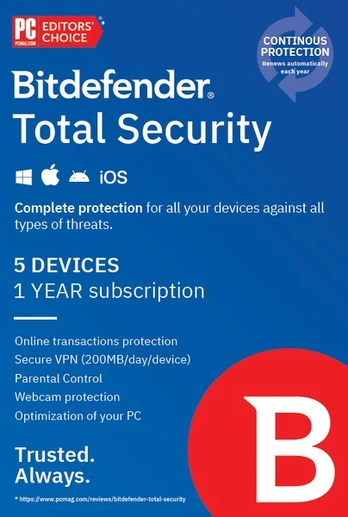 Bitdefender Total Security 5 Device 1 Year Key GLOBAL