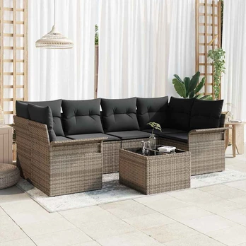7 dalių sodo sofa komplektas su pagalvėmis pilka poli ratanas