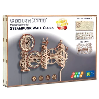 Wooden.City 3D Wooden Clock Puzzle – Steampunk Sieninis laikrodis