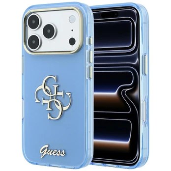 Dėklas Guess IML 4G Script Metal do iPhone 18 Pro / 17 Pro šviesiai mėlyna