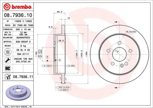 Stabdžių diskas BREMBO 08.7936.11