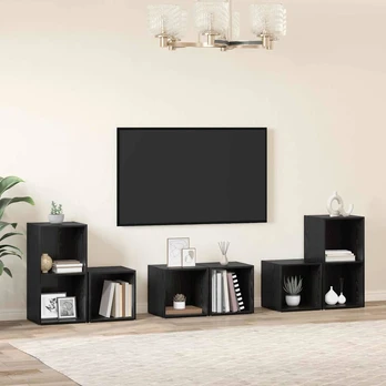 TV spintelės komplektas 6 pcs Juodas ąžuolas Apdirbta mediena
