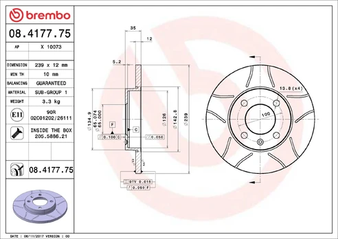 Stabdžių diskas BREMBO 08.4177.75