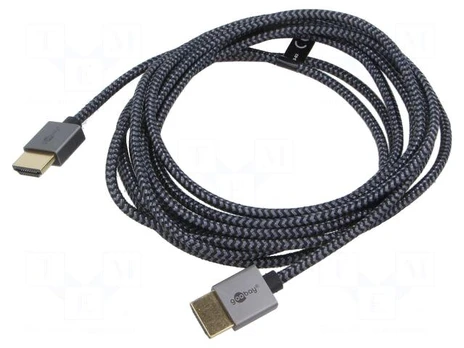 Cable | HDMI plug,both sides | PVC | textile | 3m | black-grey | silver