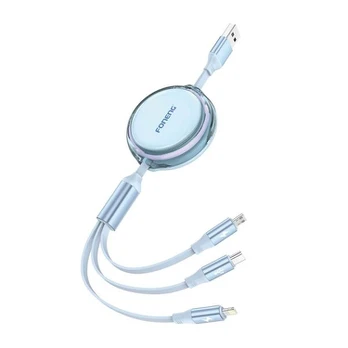 FONENG 3-in-1 laidas 1.1M, skirtas Android ir iPhone telefonams, USB-C ir Micro USB