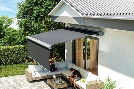 Terasos markizė Deluxe Plus Automatic su LED ir jutikliu, 450x300 + 150 cm, Grey