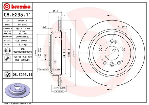 Stabdžių diskas BREMBO 08.E295.11