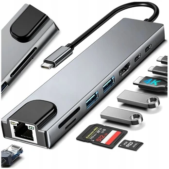 Daugiafunkcinis USB adapteris su jungtimis, 8in1 edition, Juoda