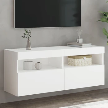 Sieninė TV spintelė su LED lemputėmis, balta, 100x30x40cm