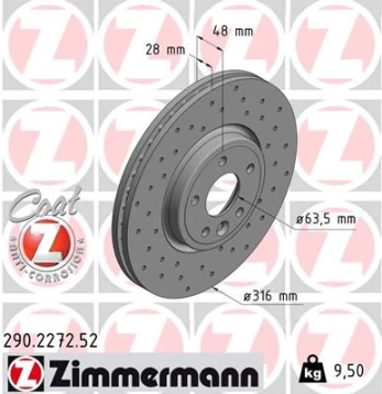 Stabdžių diskas ZIMMERMANN 290.2272.52