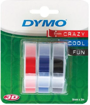 Dymo 3D -kohokirjoitusteippi 9 mm x 3 m, 3 eri väriä