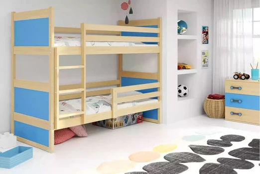 Dviaukštė lova RICO 90x190, pušis/mėlyna