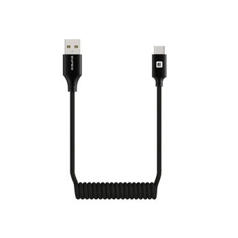 „Evelatus AutoSpring“ spiralinis USB A–USB C kabelis, 1,2 m, juodas