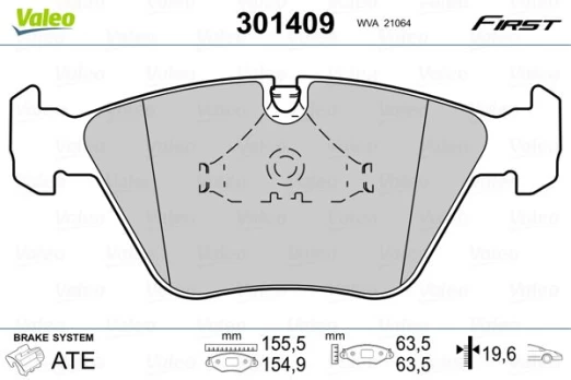 Stabdžių trinkelių rinkinys, diskinis stabdys VALEO 301409