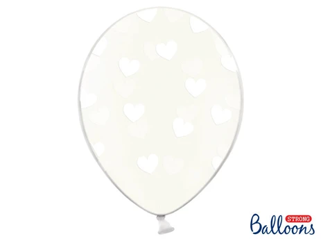 Balionai 30 cm Hearts, skaidrūs, 6 vnt.