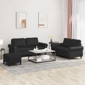 Sofa Sofos komplektas su pagalvėlėmis, 3 dalių, juodas, dirbtinė oda kaina