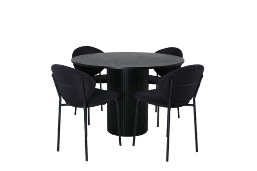 Bianca Round Dining Table , Black Black Veneer+Vault Dining Chair , Black Legs , Black Fabric_4