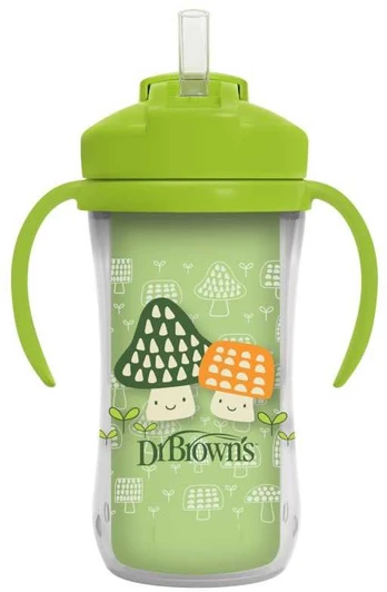 DR. BROWN'S gertuvė dvigubomis sienelėmis su šiaudeliu 300ml, žalia
