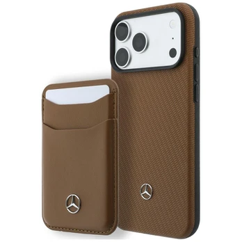 Case Mercedes Grill Pattern & Card Wallet Leather MagSafe for iPhone 18 Pro Max/17 Pro Max camel